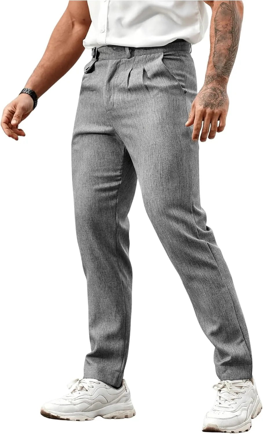 Floerns Men's Stretchy Classic Fit Pleated Front Dress Pants Formal Suit Pants