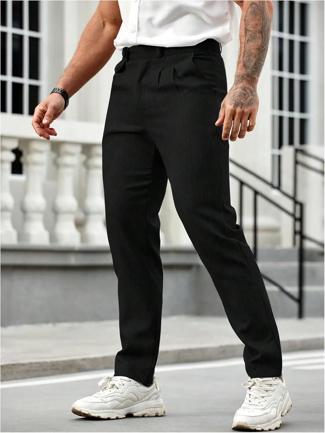 Floerns Men's Stretchy Classic Fit Pleated Front Dress Pants Formal Suit Pants