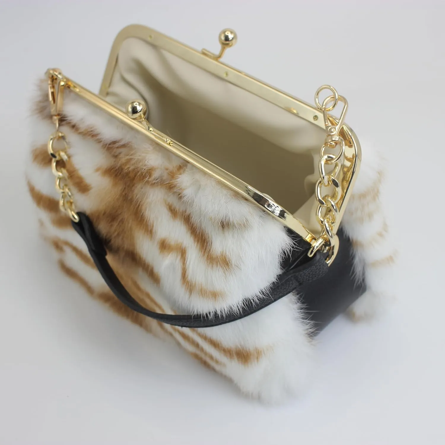 Fosrion Elegant Leopard Print Rex Rabbit Fur Handbag with Interchangeable Straps for Women, Versatile Clutch and Shoulder Bag