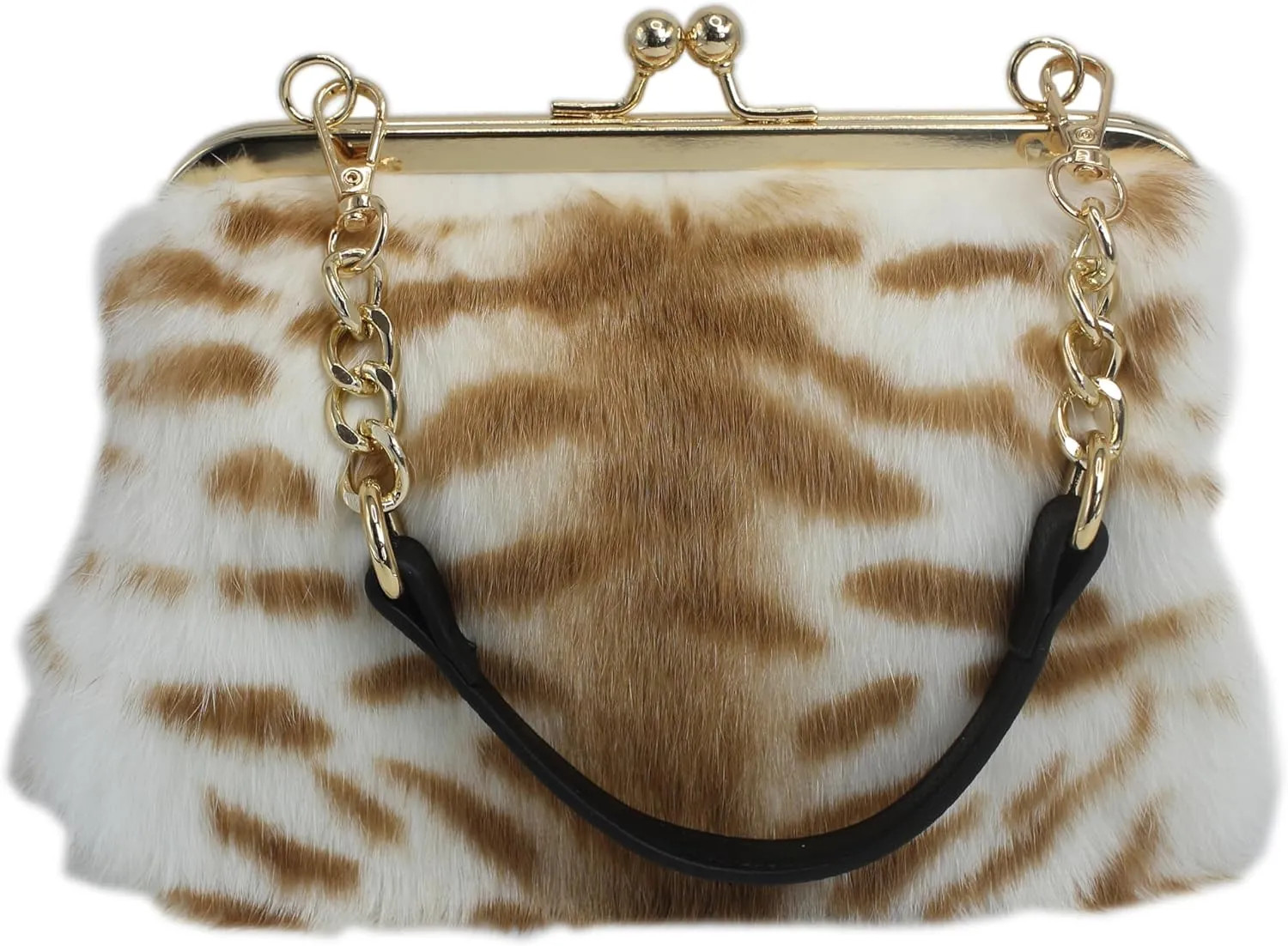 Fosrion Elegant Leopard Print Rex Rabbit Fur Handbag with Interchangeable Straps for Women, Versatile Clutch and Shoulder Bag