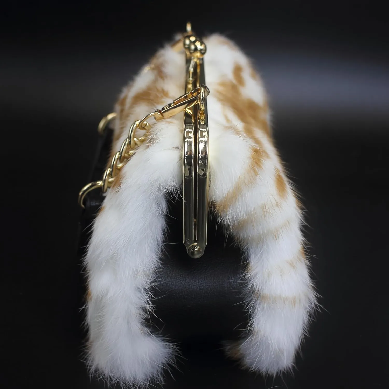 Fosrion Elegant Leopard Print Rex Rabbit Fur Handbag with Interchangeable Straps for Women, Versatile Clutch and Shoulder Bag