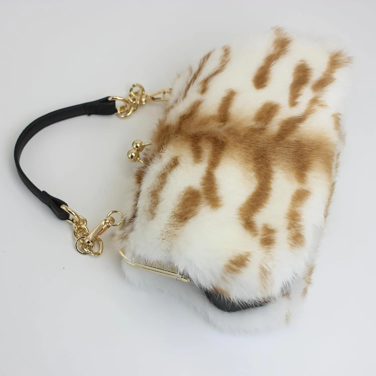 Fosrion Elegant Leopard Print Rex Rabbit Fur Handbag with Interchangeable Straps for Women, Versatile Clutch and Shoulder Bag
