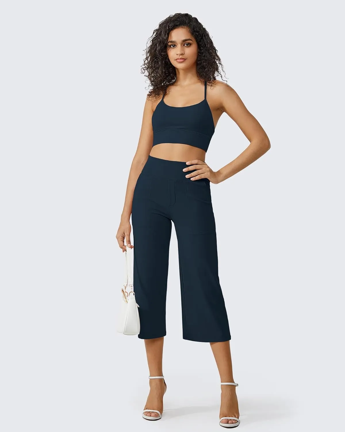 G4Free Capri Pants for Women Wide Leg Yoga Dress Cropped Pants Capri Leggings with Pockets for Casual Summer