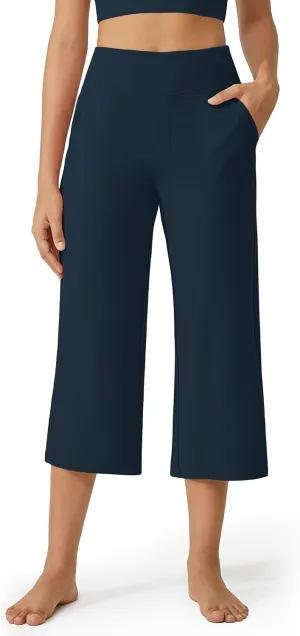 G4Free Capri Pants for Women Wide Leg Yoga Dress Cropped Pants Capri Leggings with Pockets for Casual Summer