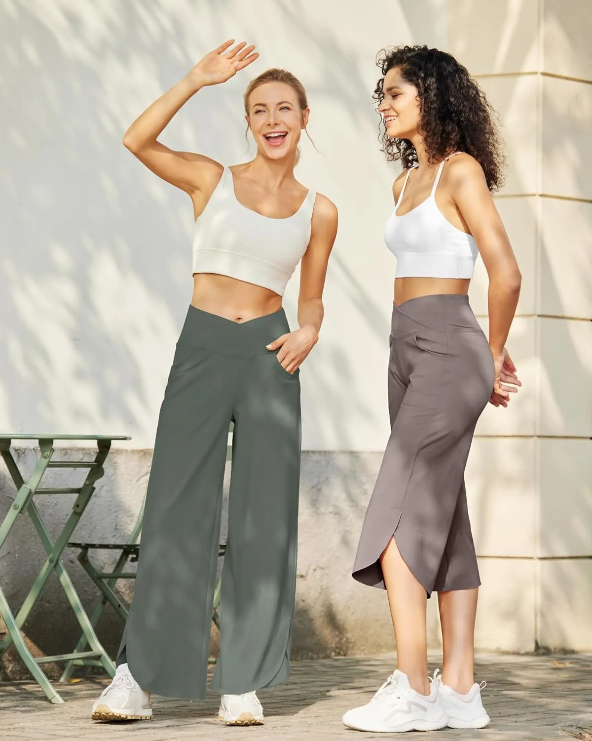 G4Free Wide Leg Pants for Women 29'' Loose Yoga Capri Pants Cross High Waist Dance Palazzo Casual Pants with Pockets
