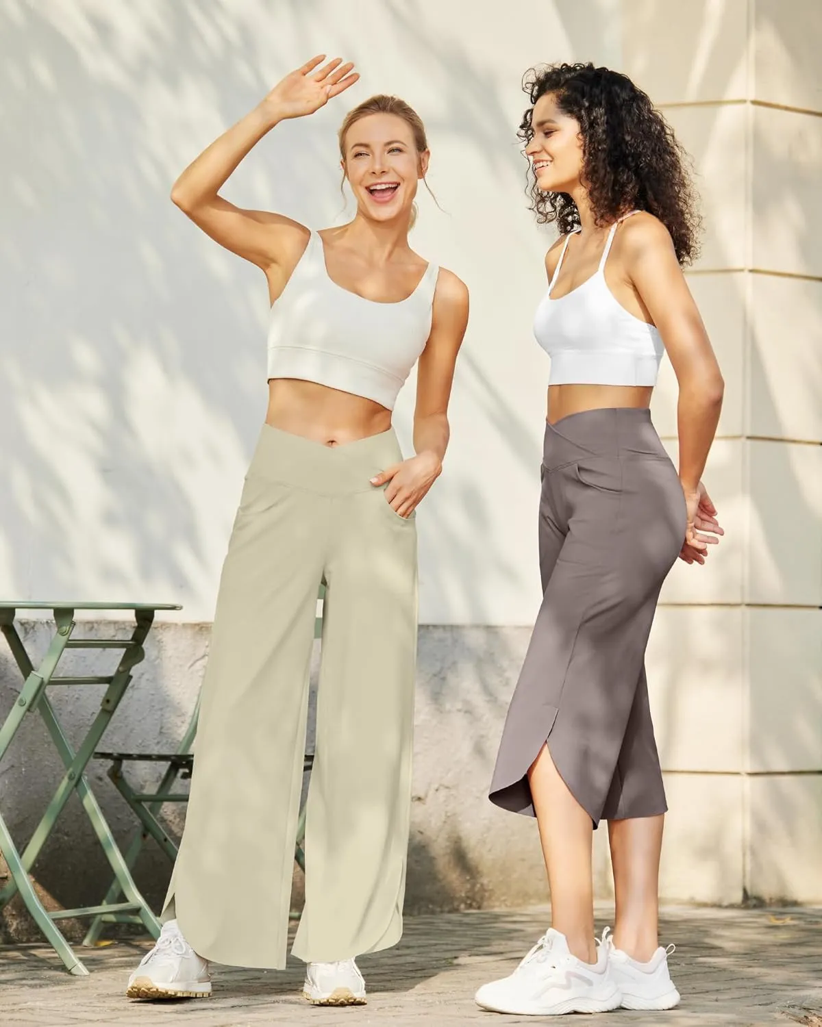 G4Free Wide Leg Pants for Women 29'' Loose Yoga Capri Pants Cross High Waist Dance Palazzo Casual Pants with Pockets