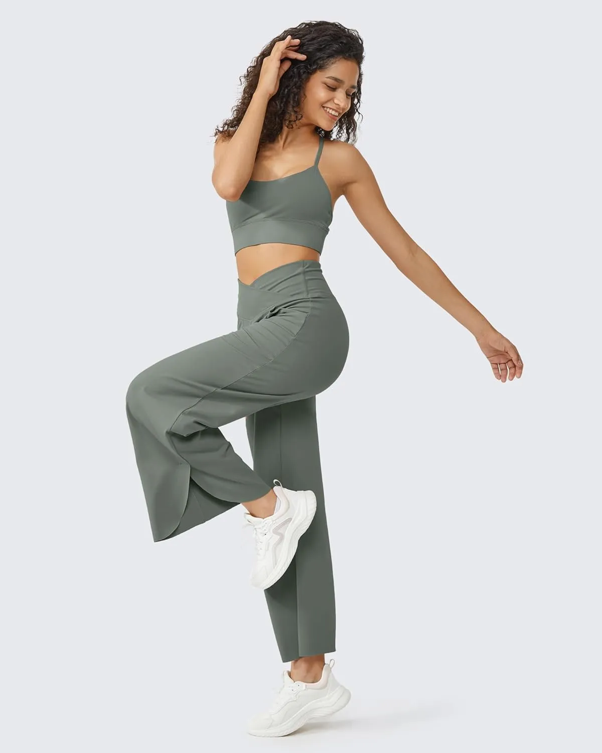 G4Free Wide Leg Pants for Women 29'' Loose Yoga Capri Pants Cross High Waist Dance Palazzo Casual Pants with Pockets