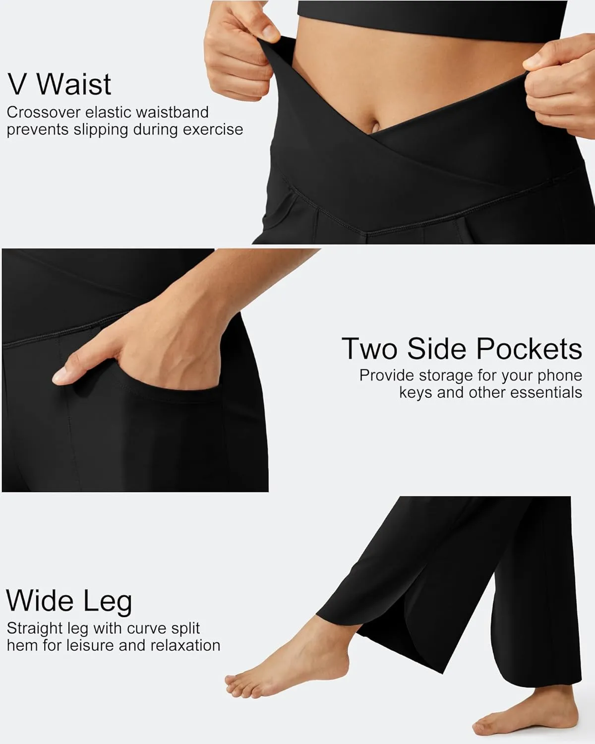 G4Free Wide Leg Pants for Women 29'' Loose Yoga Capri Pants Cross High Waist Dance Palazzo Casual Pants with Pockets