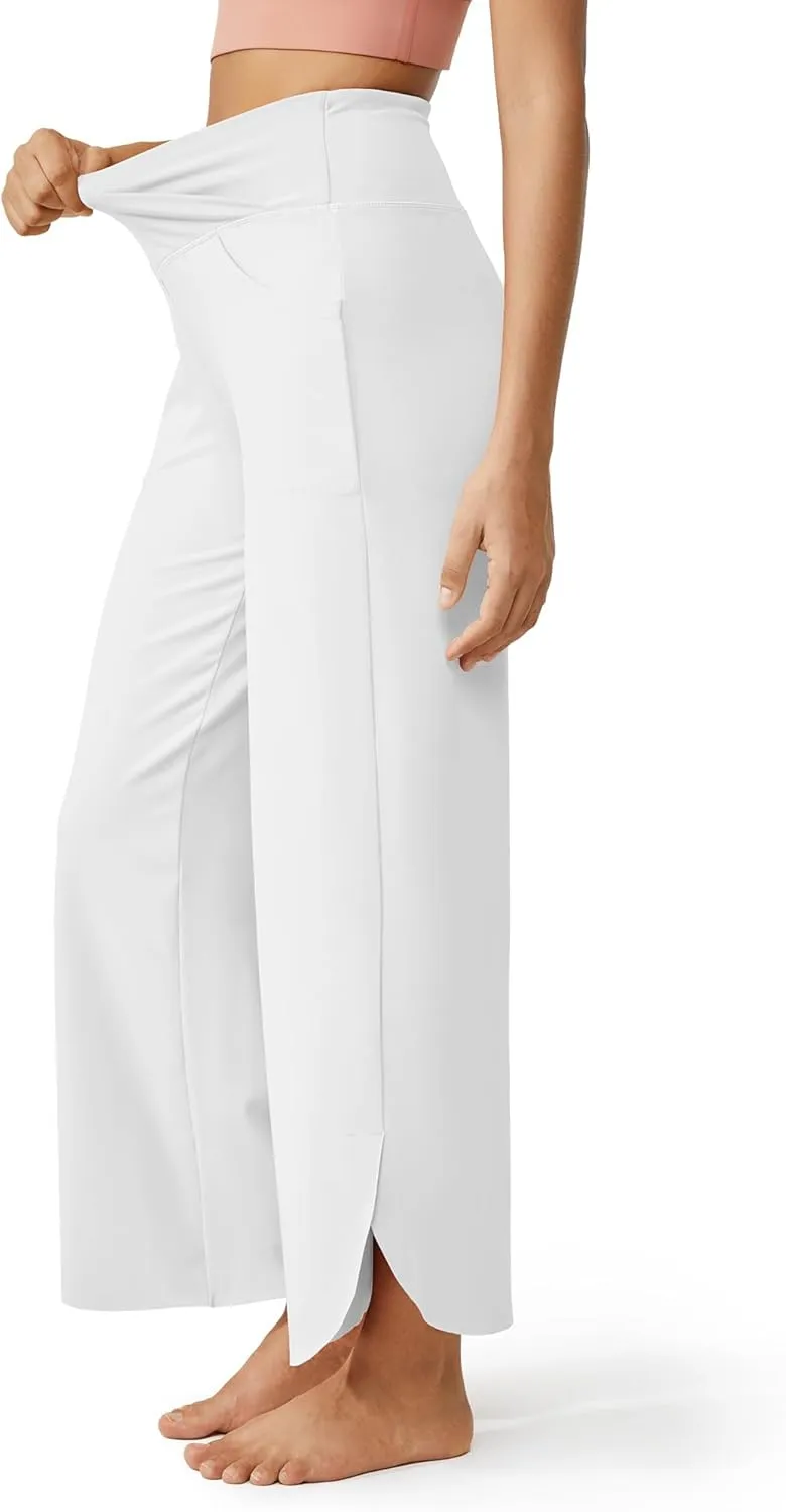 G4Free Wide Leg Pants for Women 29'' Loose Yoga Capri Pants Cross High Waist Dance Palazzo Casual Pants with Pockets