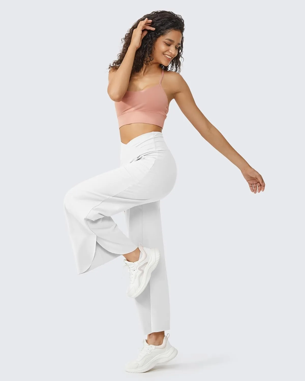 G4Free Wide Leg Pants for Women 29'' Loose Yoga Capri Pants Cross High Waist Dance Palazzo Casual Pants with Pockets