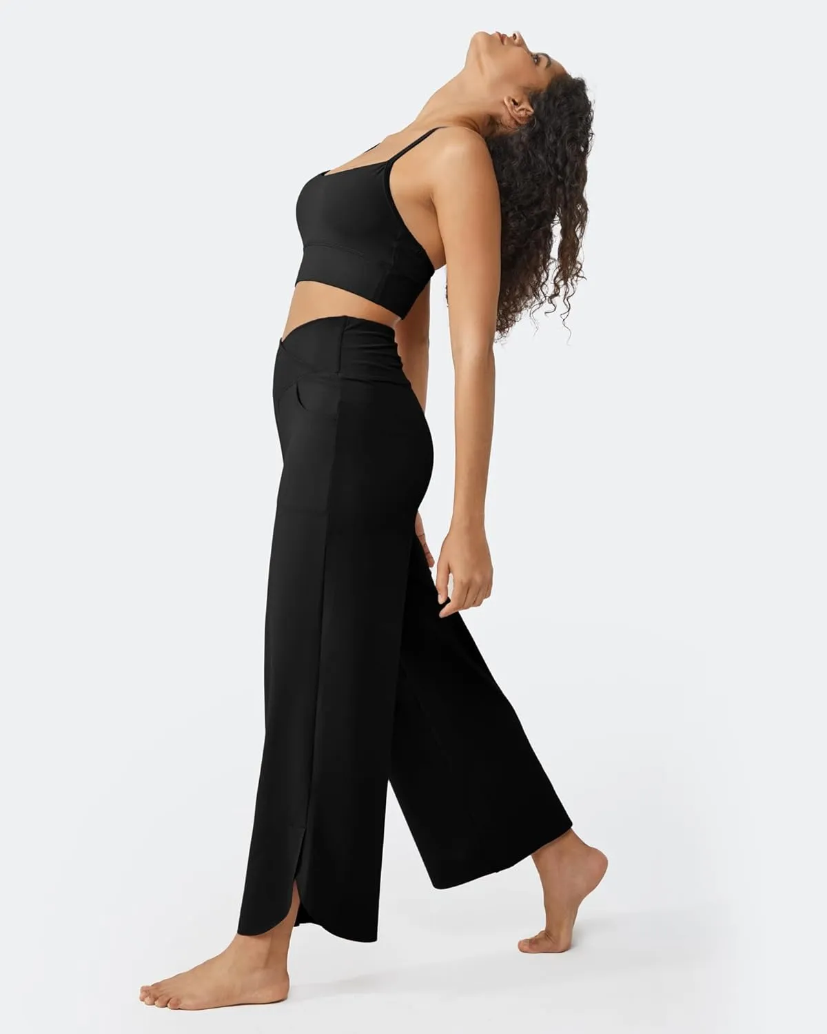 G4Free Wide Leg Pants for Women 29'' Loose Yoga Capri Pants Cross High Waist Dance Palazzo Casual Pants with Pockets