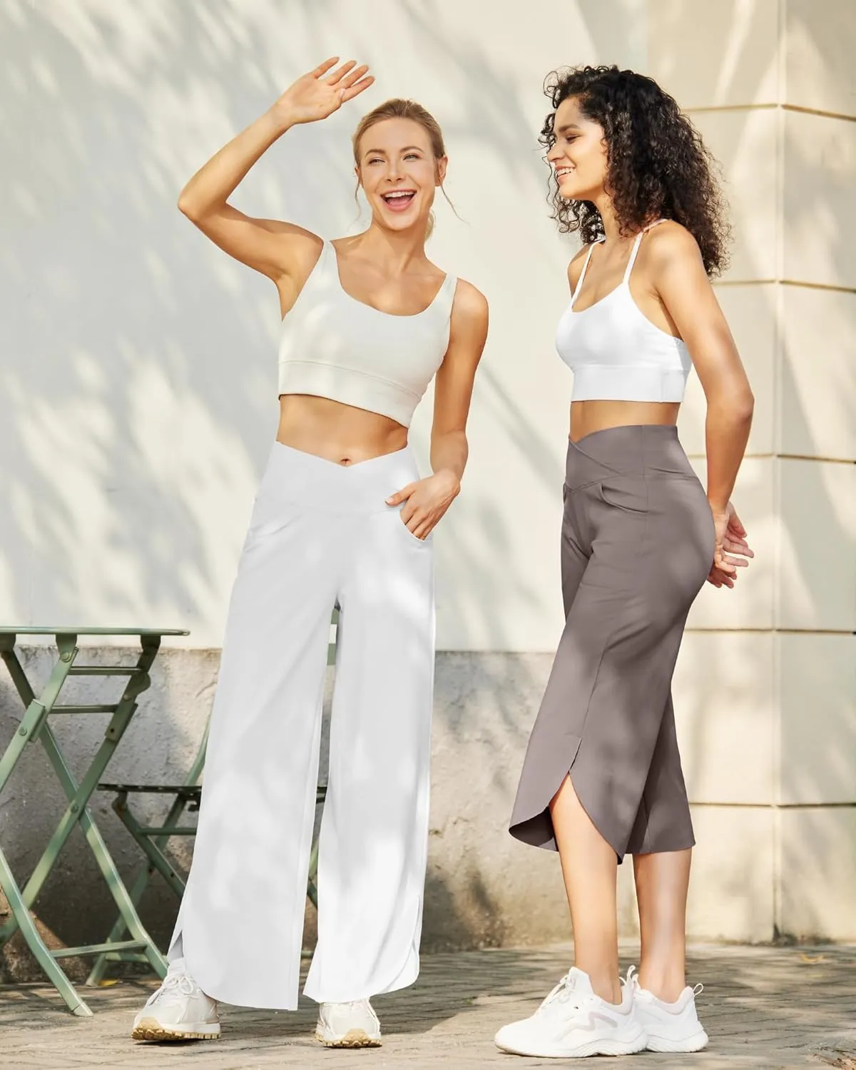 G4Free Wide Leg Pants for Women 29'' Loose Yoga Capri Pants Cross High Waist Dance Palazzo Casual Pants with Pockets