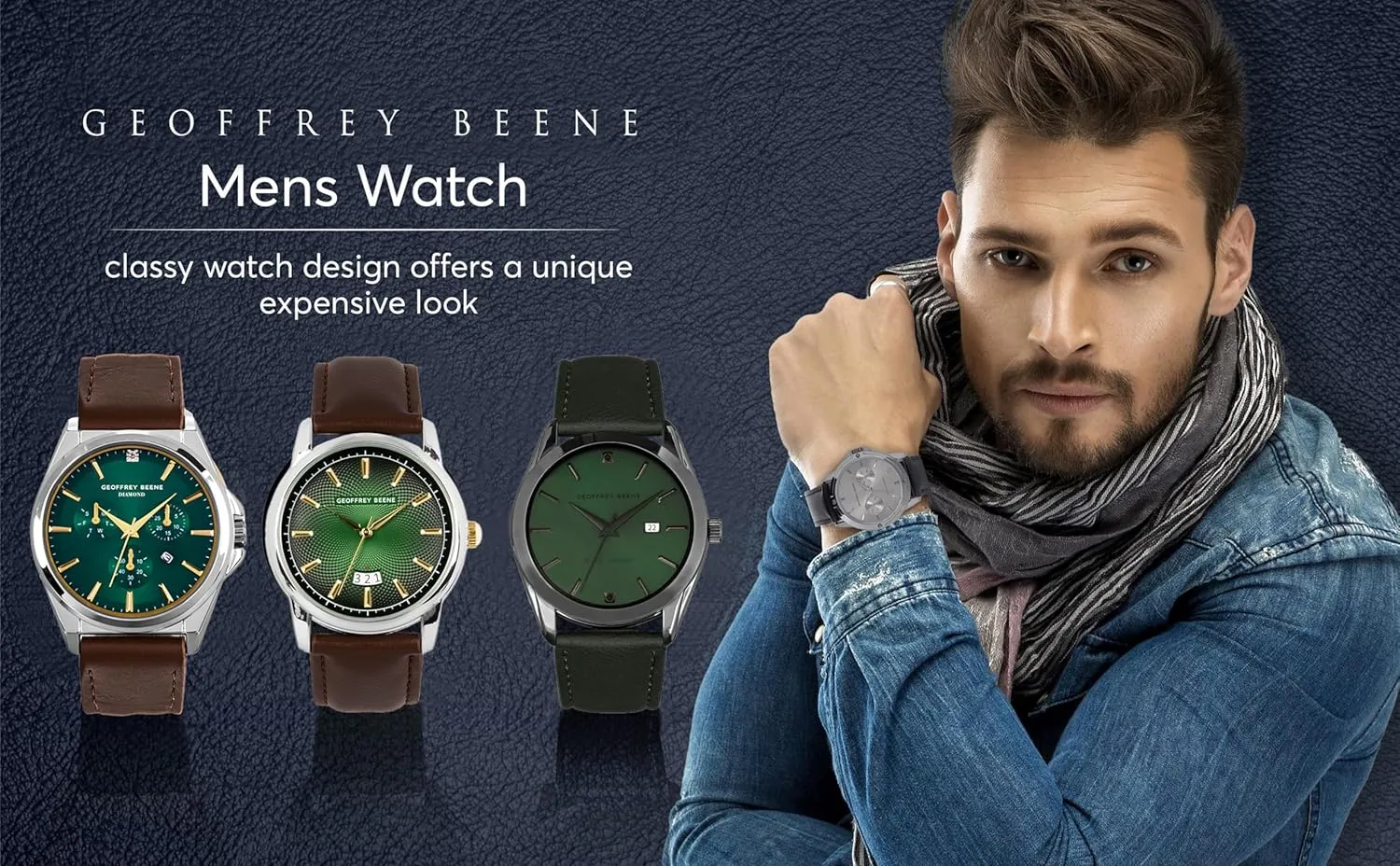 Geoffrey Beene Mens Watch - Elegant Leather Strap Quartz Movement Analog Watch for Men, Gift for Men, Formal or Business Casual Minimalist Chronograph Wrist Watches 42mm