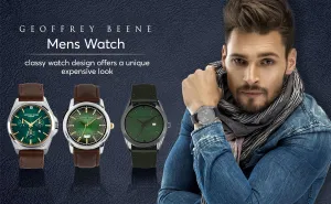 Geoffrey Beene Mens Watch - Elegant Leather Strap Quartz Movement Analog Watch for Men, Gift for Men, Formal or Business Casual Minimalist Chronograph Wrist Watches 42mm