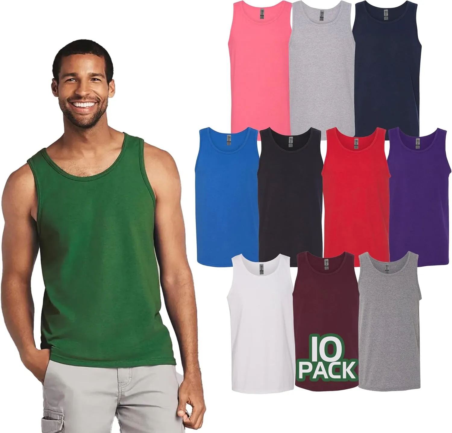 Gildan 5200 Men's Tank Top (1-10 Pack) - Create Multipack Color Set - G520 Adult Bulk Heavy Cotton Sleeveless Undershirt