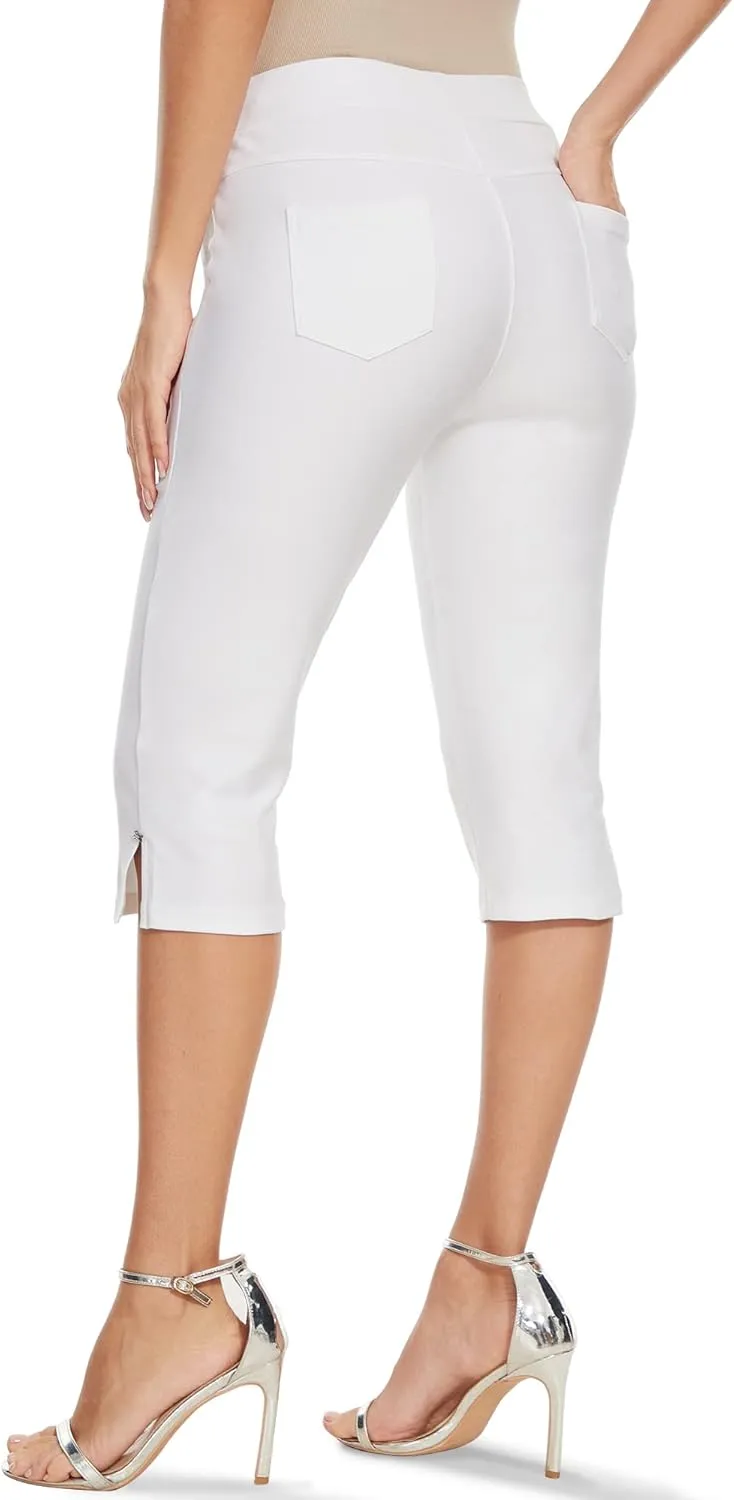 Ginasy Capri Pants for Women Casual Summer Dressy Pull On Stretch High Waisted Crop Work Leggings with Pockets