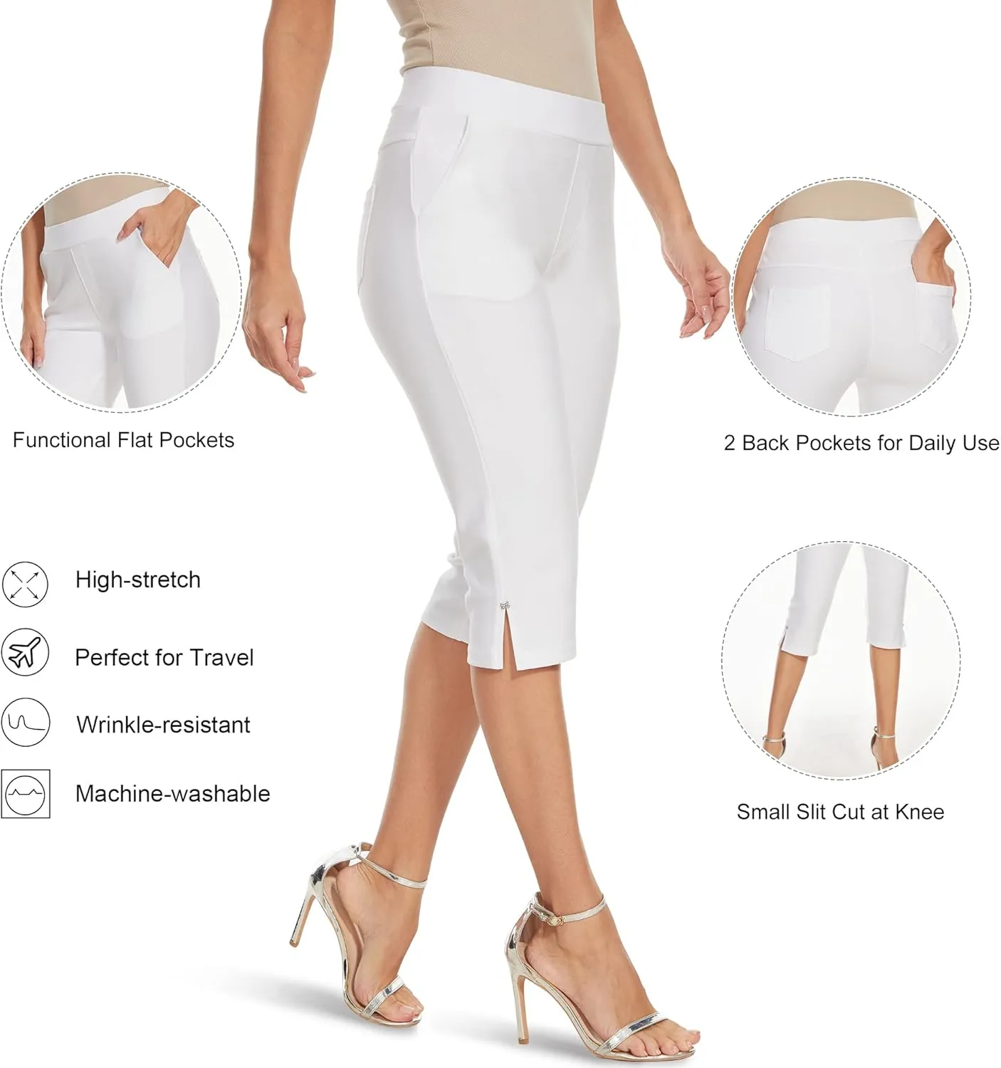 Ginasy Capri Pants for Women Casual Summer Dressy Pull On Stretch High Waisted Crop Work Leggings with Pockets