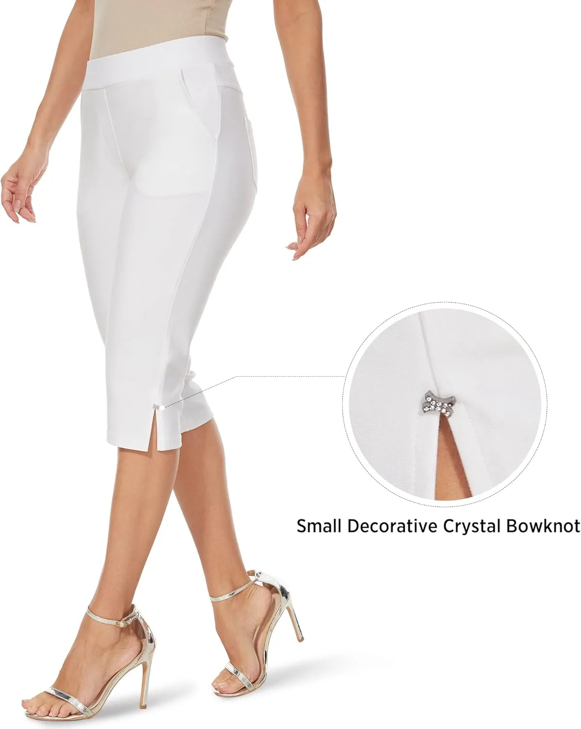 Ginasy Capri Pants for Women Casual Summer Dressy Pull On Stretch High Waisted Crop Work Leggings with Pockets