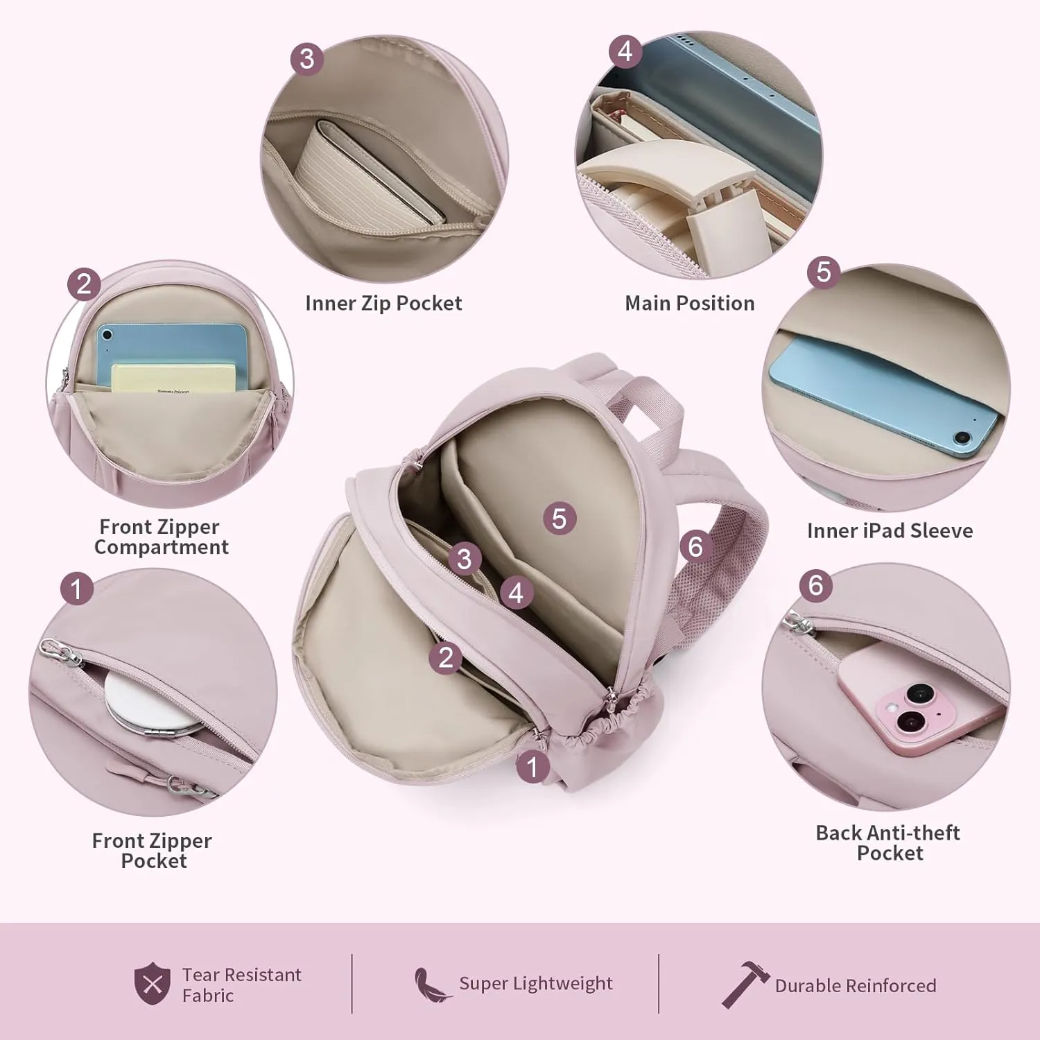 GOLF SUPAGS 10L Mini Backpack Lightweight Nylon Daypack for Women, Small City Pack, Versatile Ladies Backpack for Shopping & Travel, Pinkish