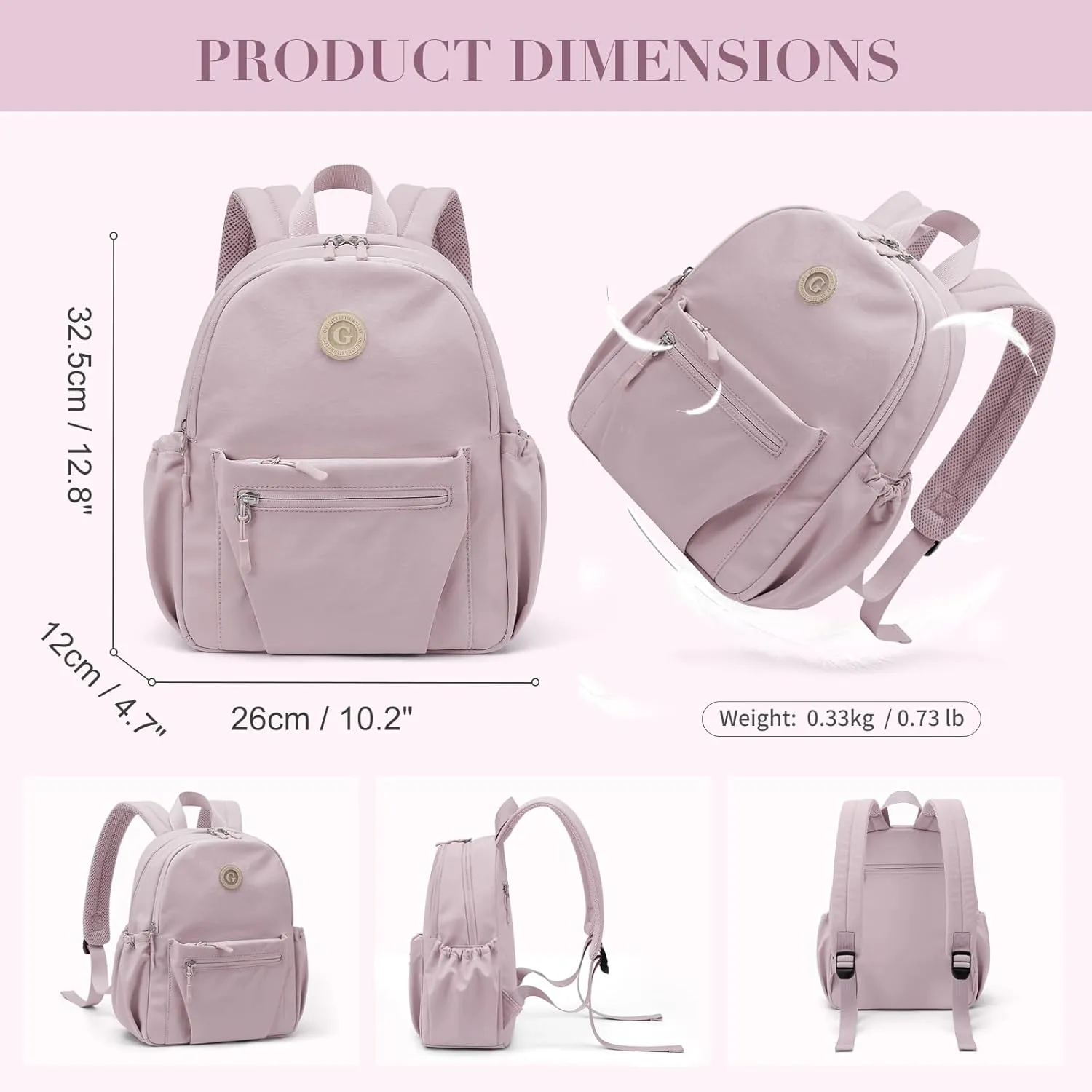 GOLF SUPAGS 10L Mini Backpack Lightweight Nylon Daypack for Women, Small City Pack, Versatile Ladies Backpack for Shopping & Travel, Pinkish
