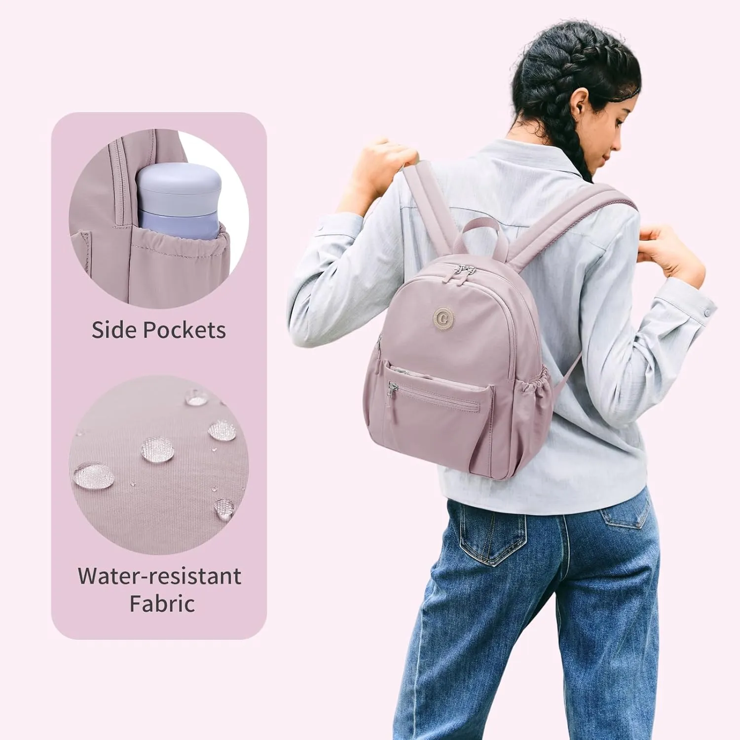 GOLF SUPAGS 10L Mini Backpack Lightweight Nylon Daypack for Women, Small City Pack, Versatile Ladies Backpack for Shopping & Travel, Pinkish