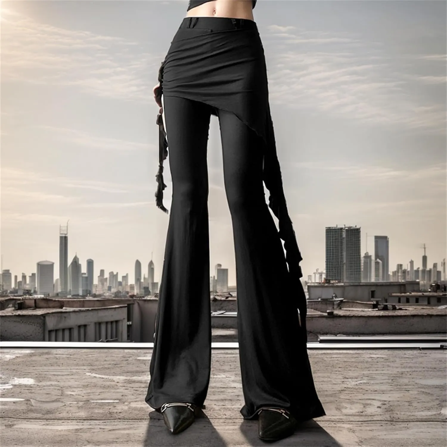 Gothic Bottom Pants for Women Punk Wide Leg Rave Goth Disco Festival