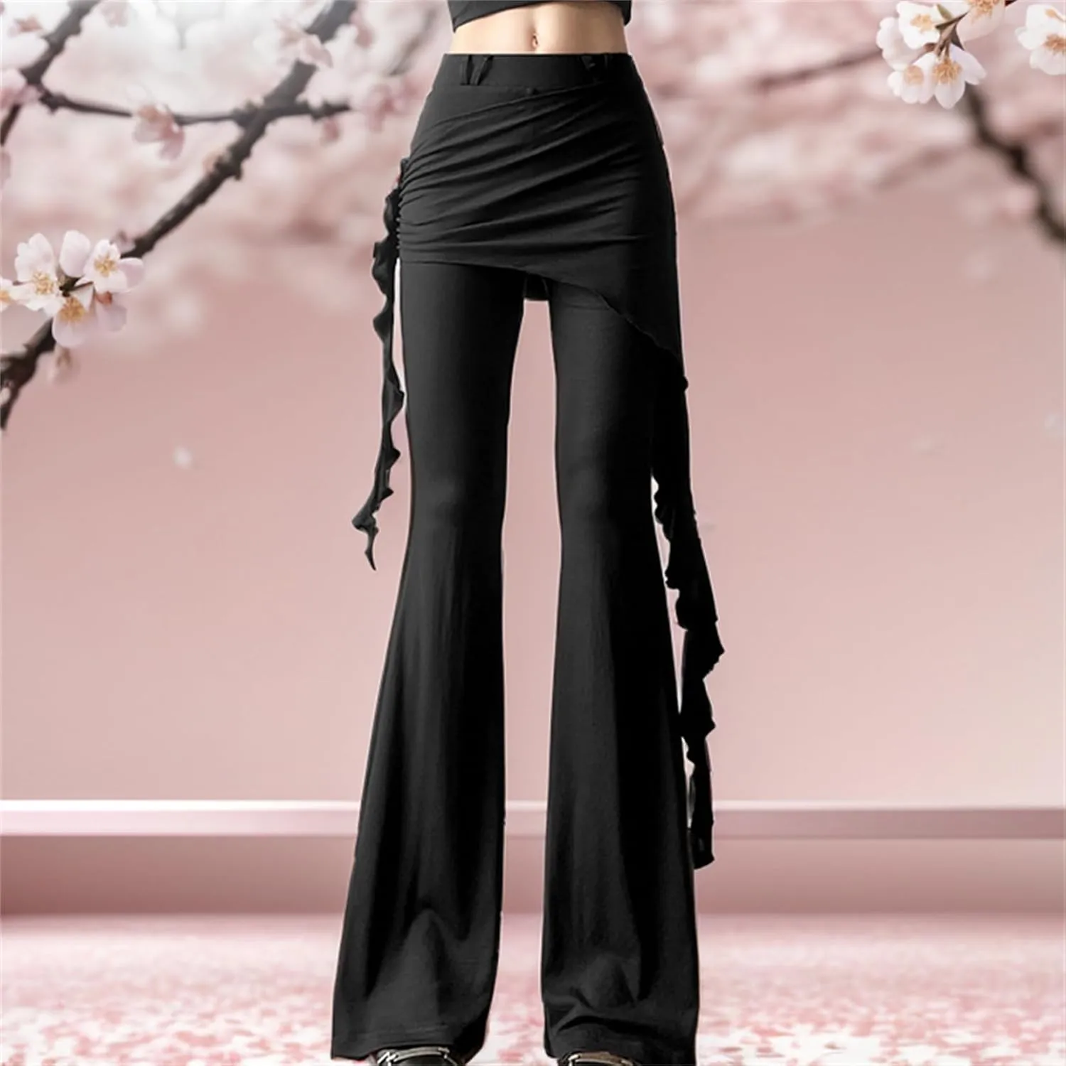 Gothic Bottom Pants for Women Punk Wide Leg Rave Goth Disco Festival