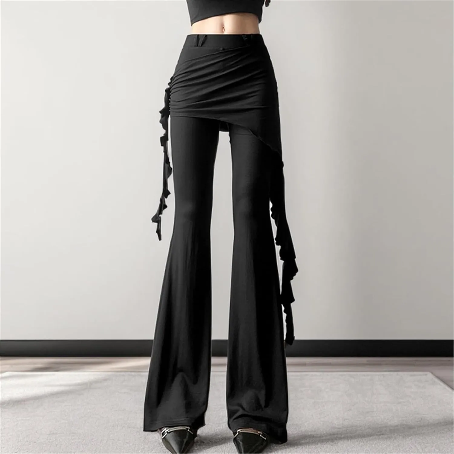 Gothic Bottom Pants for Women Punk Wide Leg Rave Goth Disco Festival