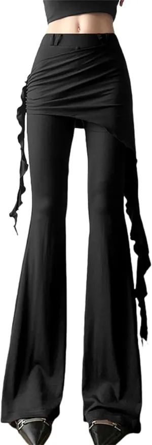 Gothic Bottom Pants for Women Punk Wide Leg Rave Goth Disco Festival