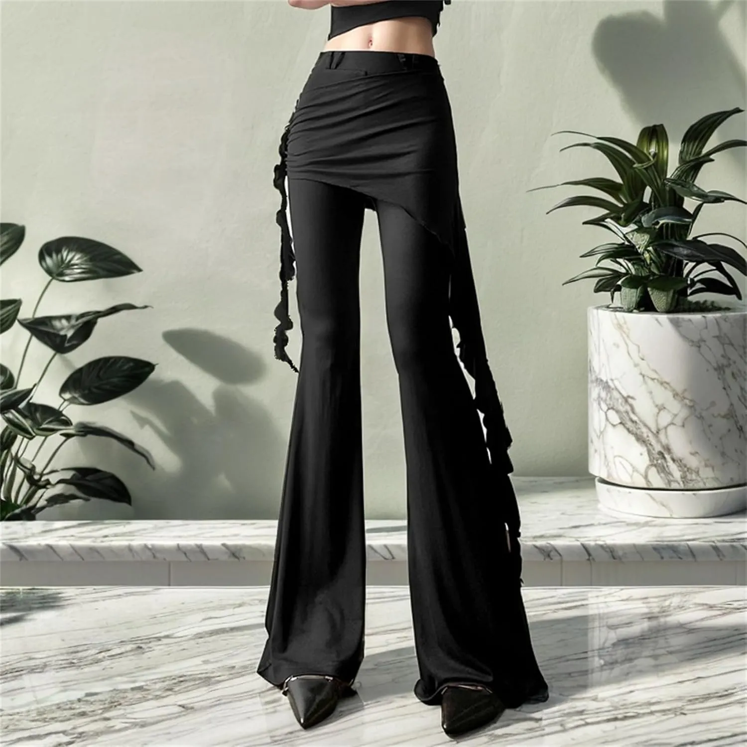 Gothic Bottom Pants for Women Punk Wide Leg Rave Goth Disco Festival