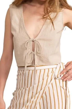 Gottex Beach Life Resort Natural Sleeveless Crop Top Vest with Front Tie Closure for Women, Stylish and Versatile Summer Wear