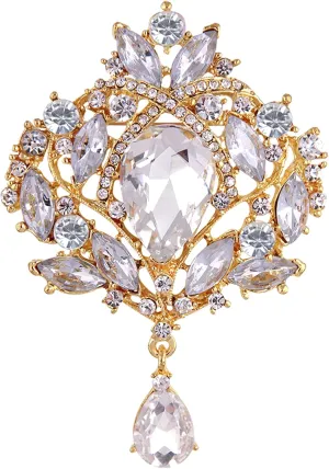 Gyn&Joy Wedding Crystal Rhinestones Tear Drop Brooch