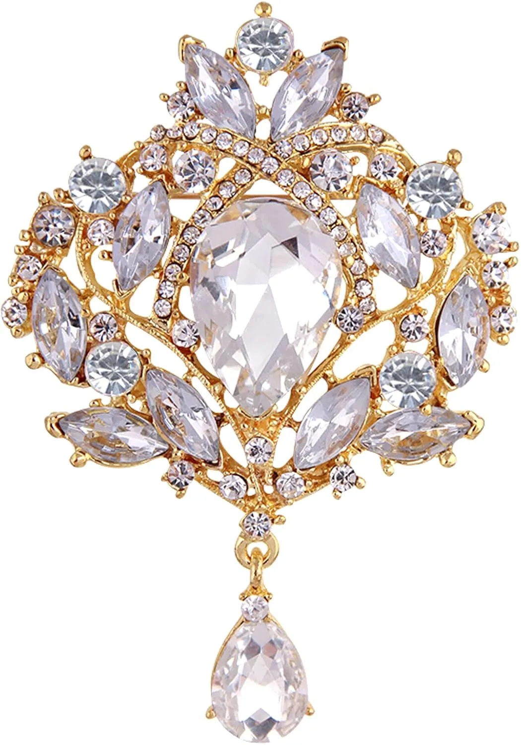 Gyn&Joy Wedding Crystal Rhinestones Tear Drop Brooch