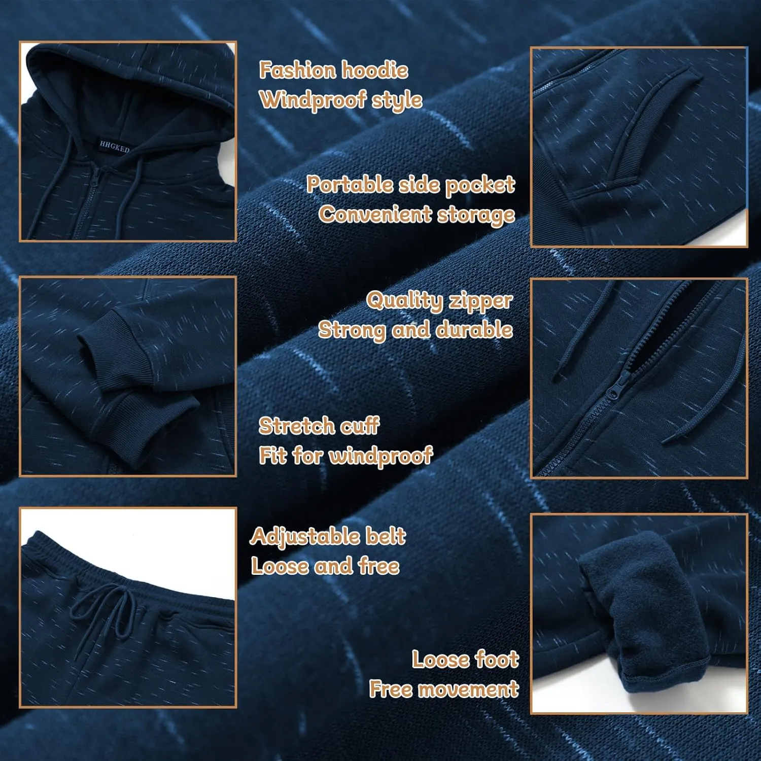 HHGKED Mens 2 Piece set Outfits Comfy Sweatsuits Athletic Jogging Tracksuit Hooded Sweatshirt and Joggers Sweatpants