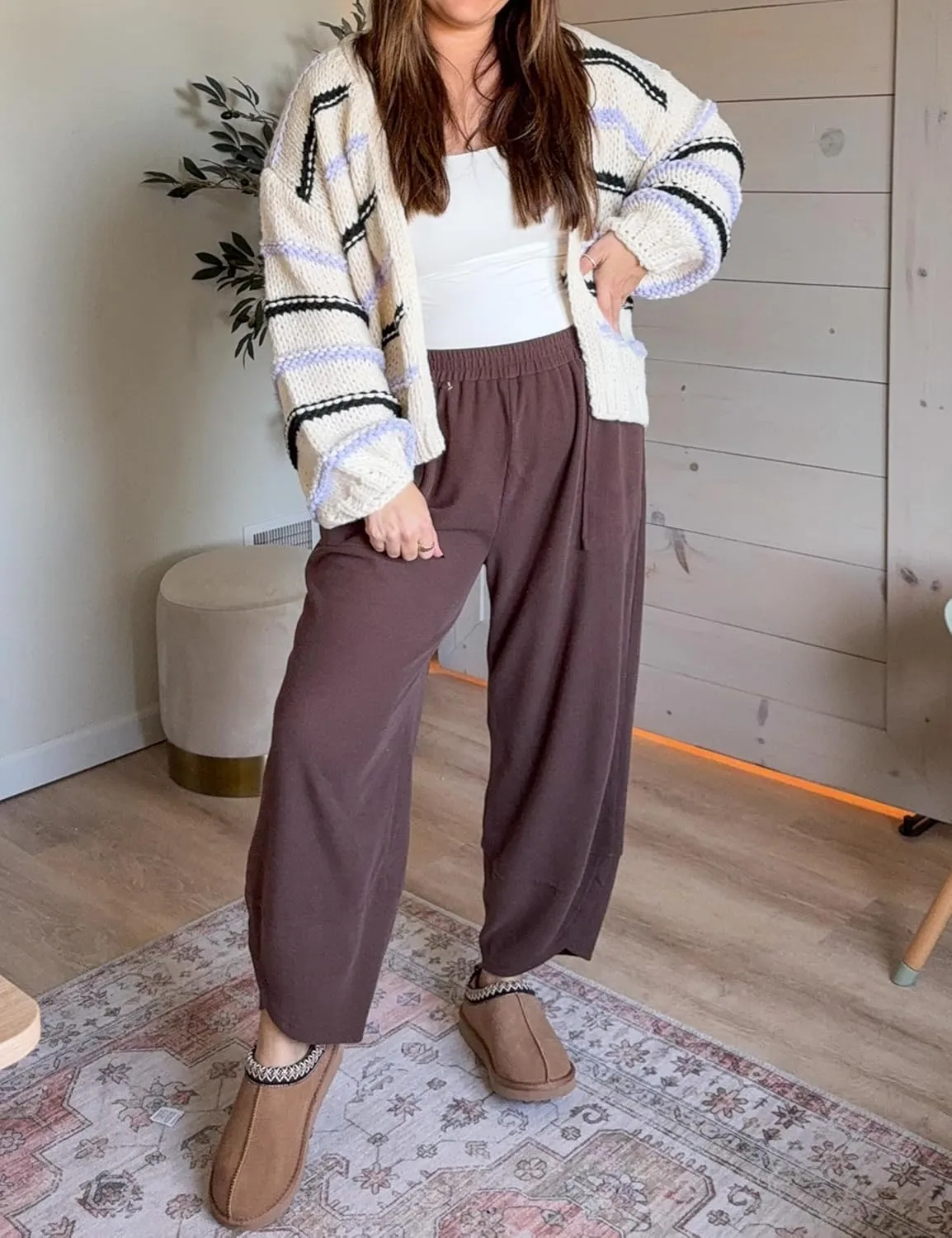 Hooever Women's Wide Leg Harem Pants Baggy Elastic Waisted Cotton Palazzo Pants Summer Beach Trousers