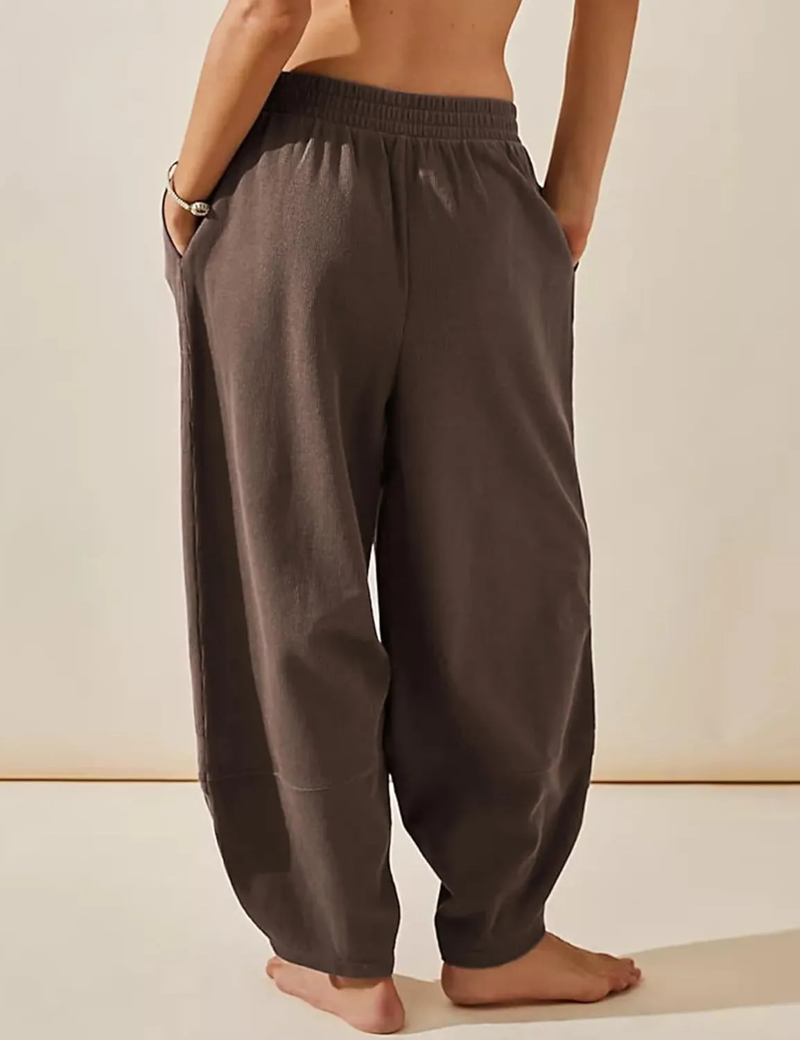 Hooever Women's Wide Leg Harem Pants Baggy Elastic Waisted Cotton Palazzo Pants Summer Beach Trousers