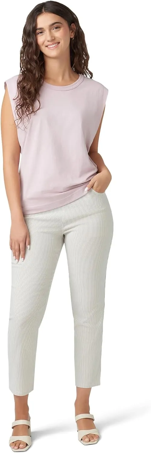 HUE Women's Stripe Pull on Pants Cigarette Skimmer Pedal Pusher Length