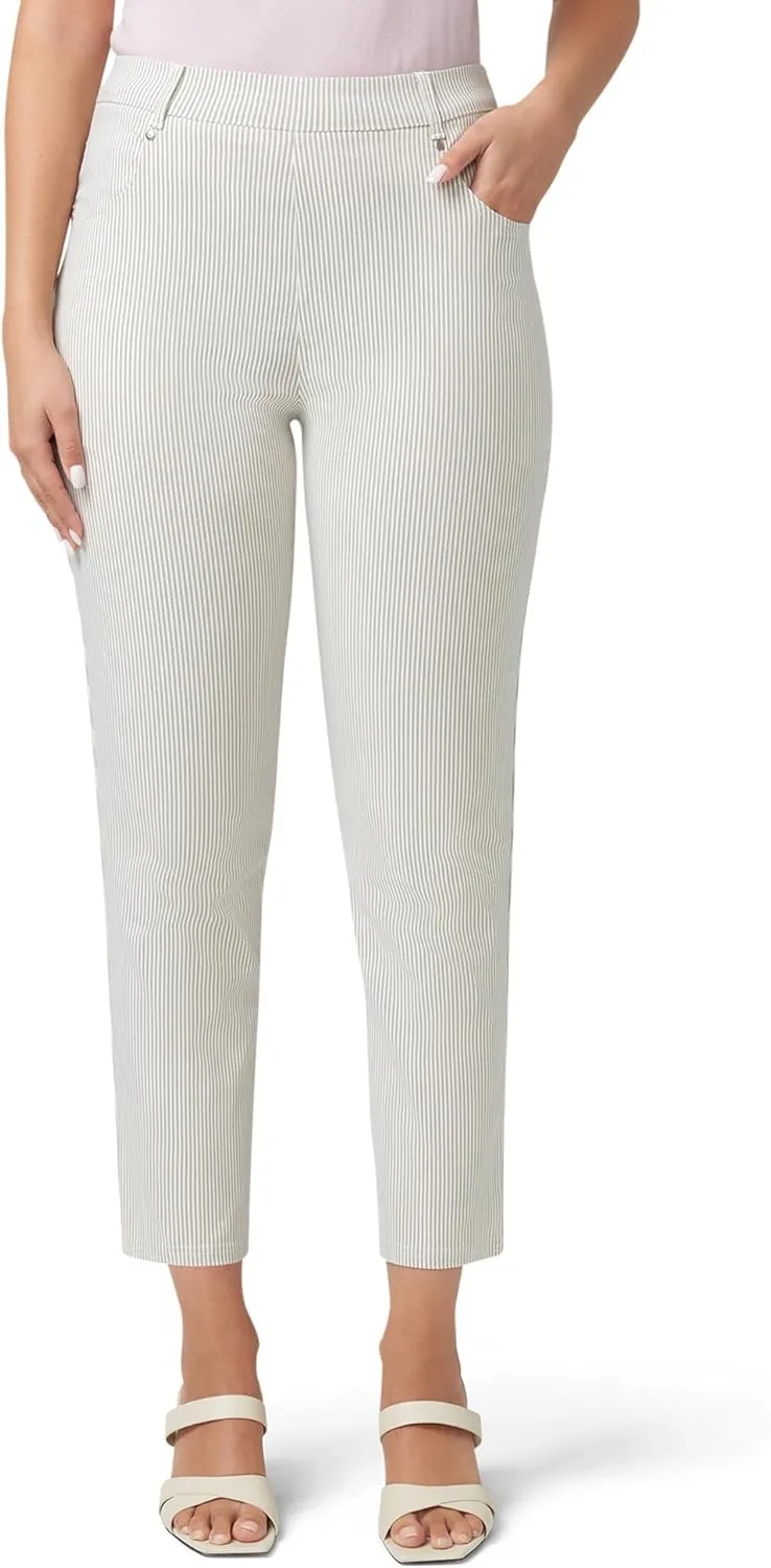 HUE Women's Stripe Pull on Pants Cigarette Skimmer Pedal Pusher Length
