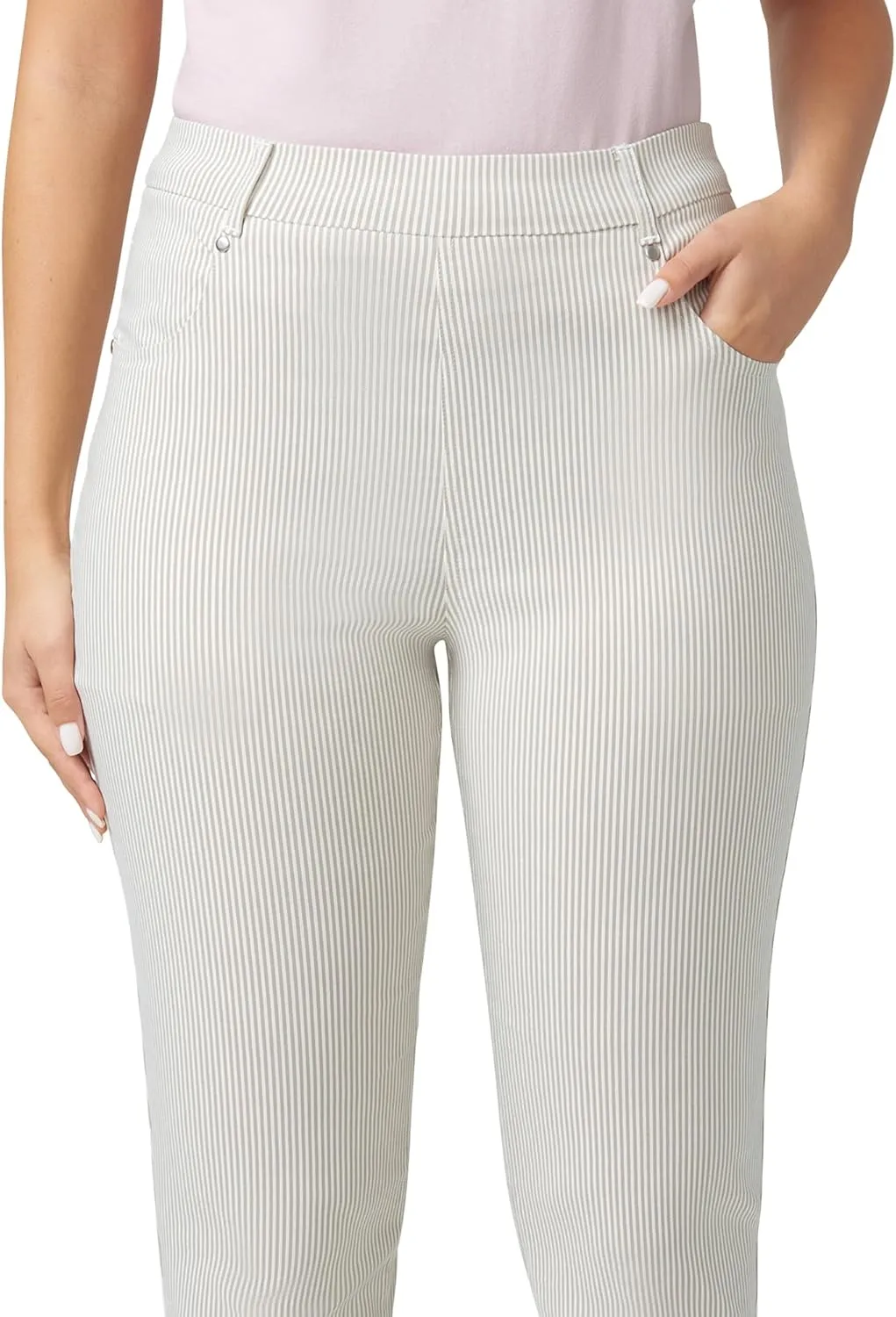 HUE Women's Stripe Pull on Pants Cigarette Skimmer Pedal Pusher Length