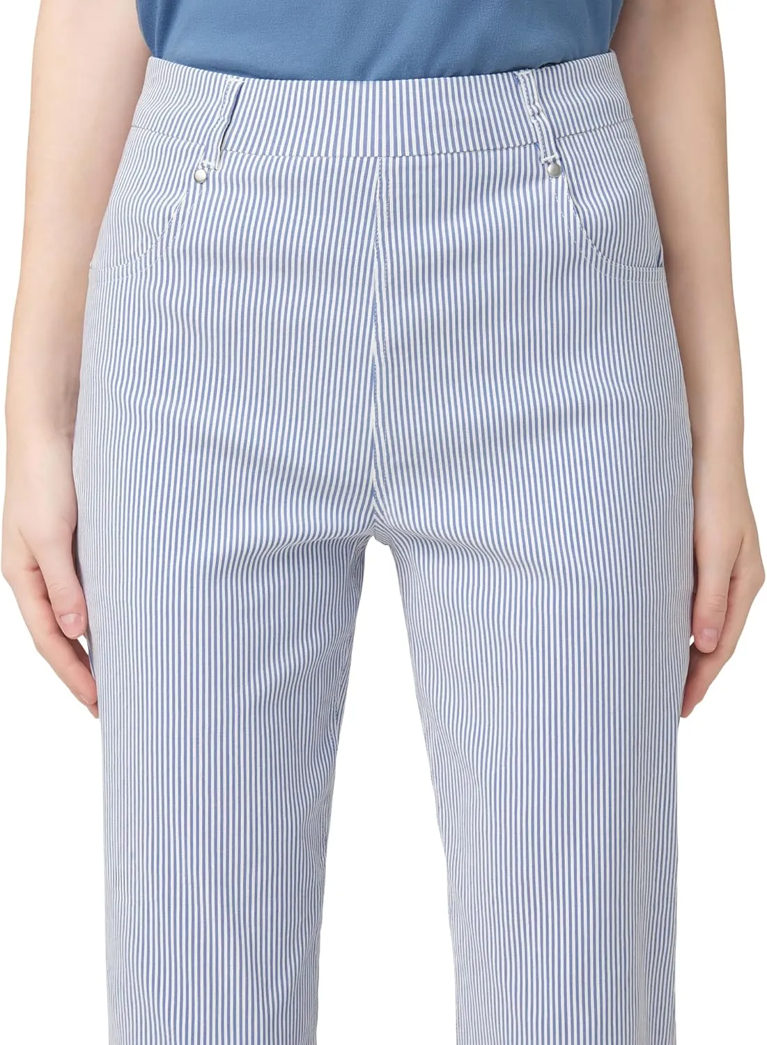 HUE Women's Stripe Pull on Pants Cigarette Skimmer Pedal Pusher Length