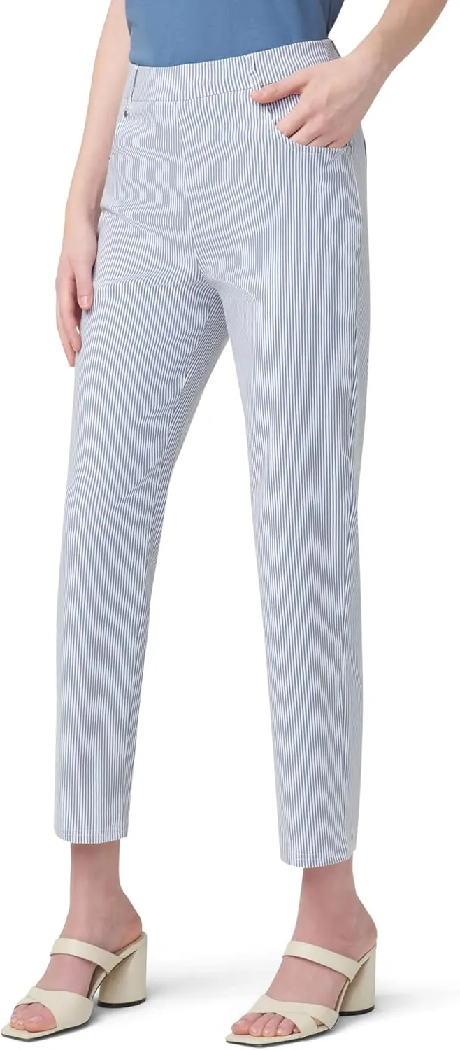 HUE Women's Stripe Pull on Pants Cigarette Skimmer Pedal Pusher Length