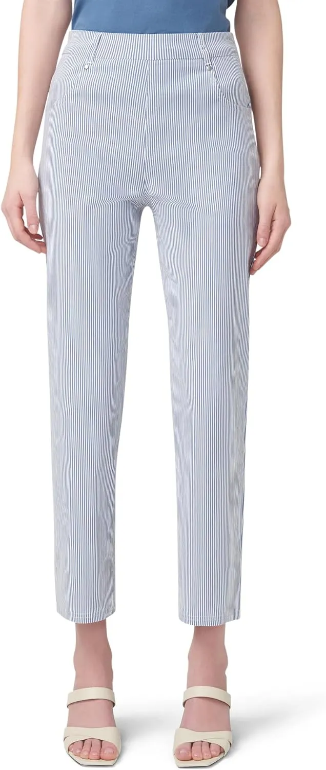 HUE Women's Stripe Pull on Pants Cigarette Skimmer Pedal Pusher Length
