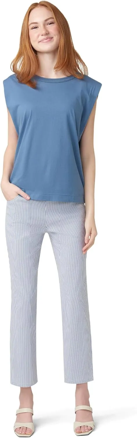 HUE Women's Stripe Pull on Pants Cigarette Skimmer Pedal Pusher Length