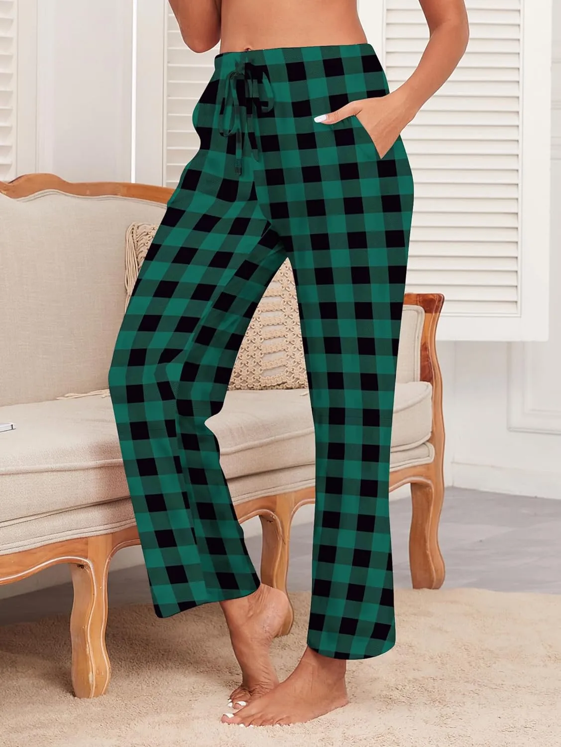 iChunhua Women's Comfy Casual Pajama Pants Pj Bottom with Pockets Stretch Plaid Sleepwear