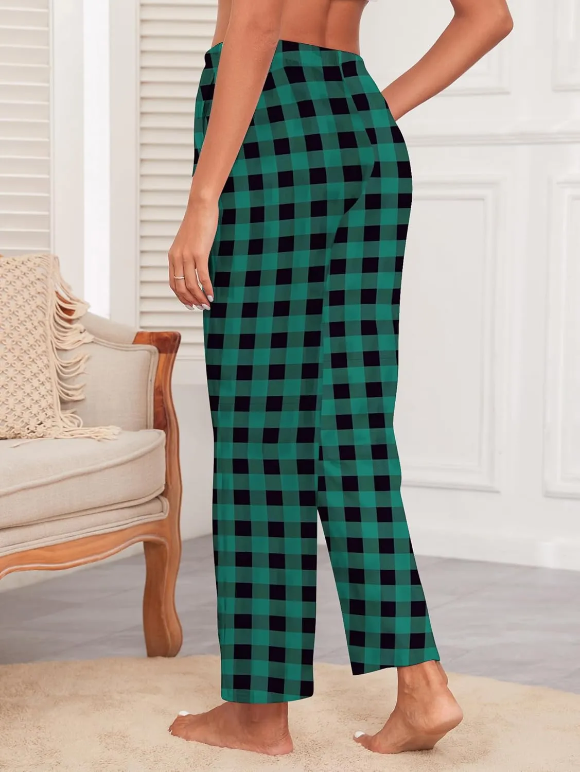 iChunhua Women's Comfy Casual Pajama Pants Pj Bottom with Pockets Stretch Plaid Sleepwear