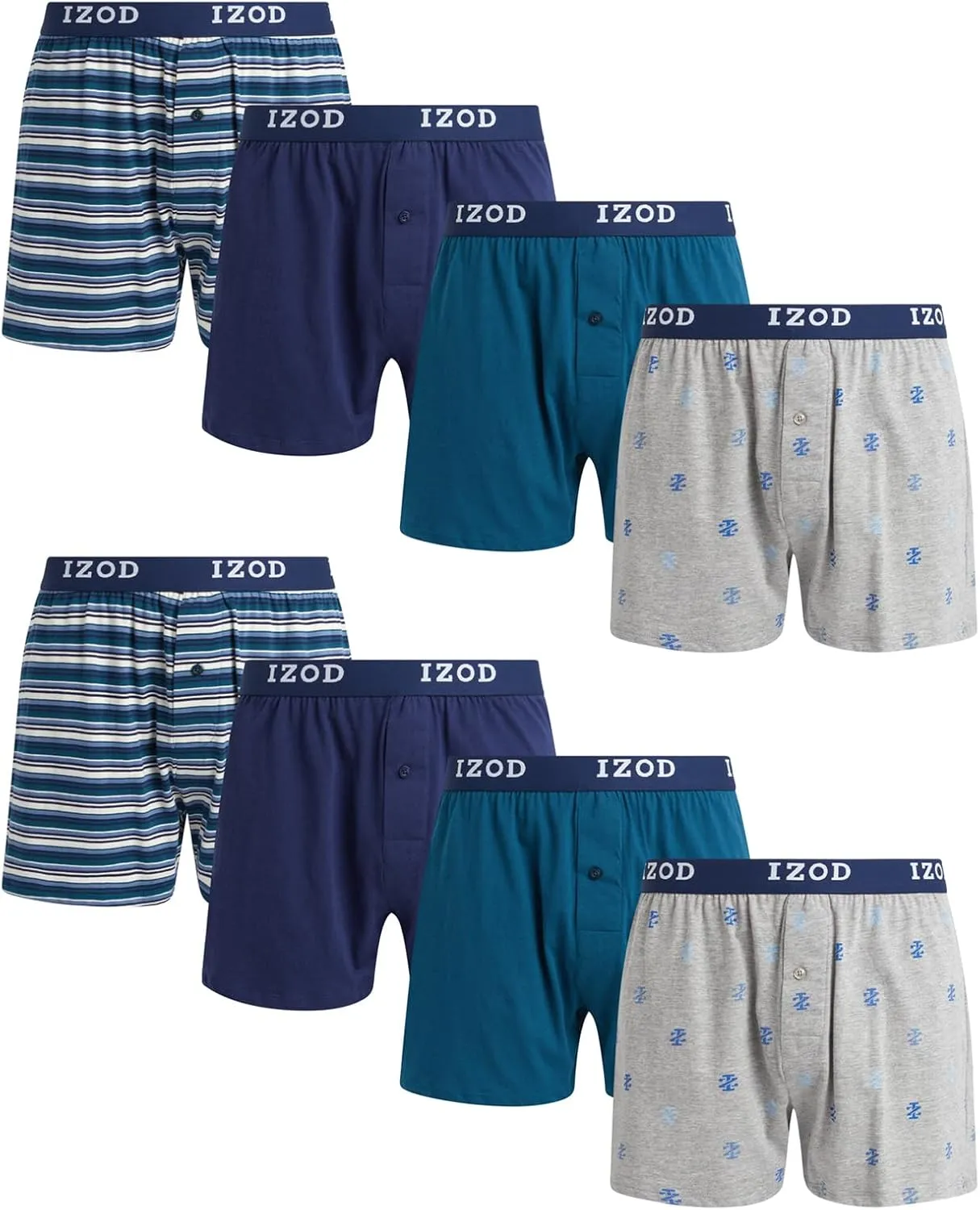 IZOD Men's Boxer Shorts - 8 Pack Classic Knit Mens Underwear Boxers with Functional Fly - Breathable Boxers for Men (M-2XL)