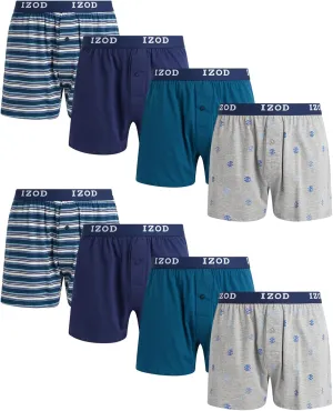 IZOD Men's Boxer Shorts - 8 Pack Classic Knit Mens Underwear Boxers with Functional Fly - Breathable Boxers for Men (M-2XL)