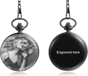 JewelOra Personalized Pocket Watch for Men Women Custom Engraving Name Pocket Watches with Detachable Chain Customized Pocket Watch with Picture Gift for Husband Boyfriend Dad