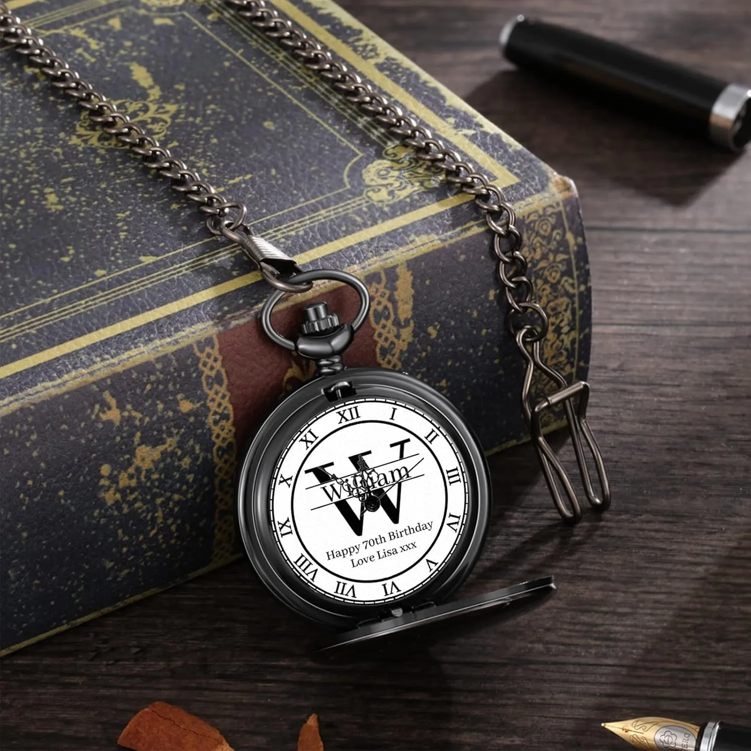 JewelOra Personalized Pocket Watch for Men Women Custom Engraving Name Pocket Watches with Detachable Chain Customized Pocket Watch with Picture Gift for Husband Boyfriend Dad