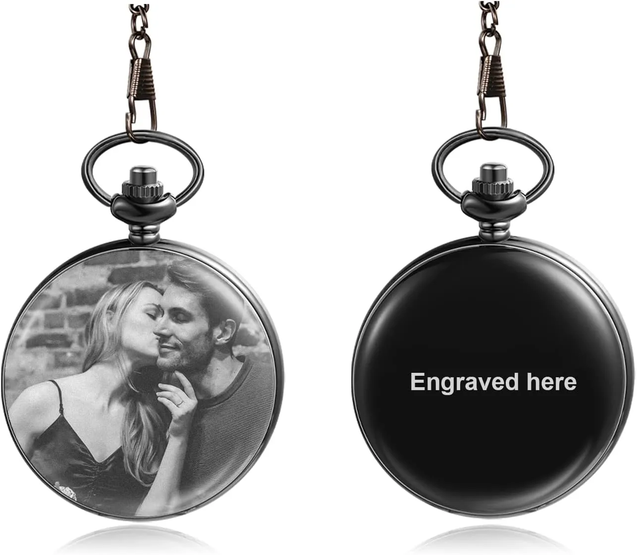 JewelOra Personalized Pocket Watch for Men Women Custom Engraving Name Pocket Watches with Detachable Chain Customized Pocket Watch with Picture Gift for Husband Boyfriend Dad